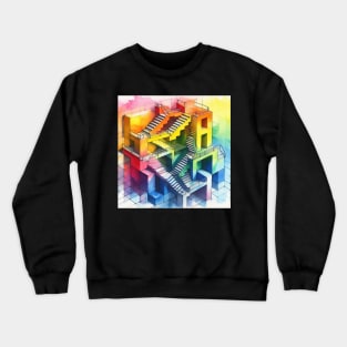 Psychedelic looking abstract illustration of Escher stairs Crewneck Sweatshirt